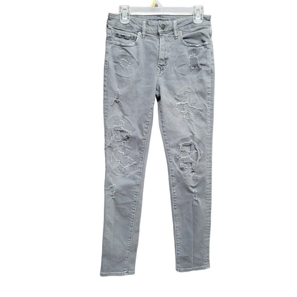 American Eagle‎ Gray Mens 28X32 Airflex + Plus Skinny Jeans Denim Distressed